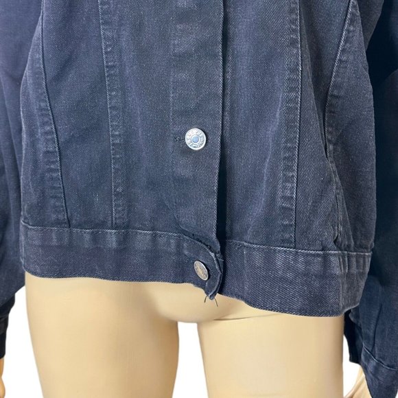 Womens Wash Denim Jackets Large Black White Mid Length Decorated With Pearls - Picture 13 of 16